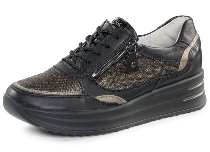 Waldläufer Sneaker mit schimmernd geprägten Einsätzen SCHWARZ-BRONZE