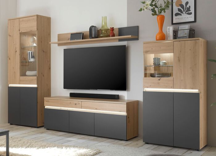M&ouml;belprogramm mit hochwertigen MDF-Fronten und Softclose ARTISAN EICHE-ANTHRAZIT