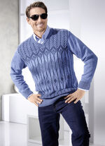 Pullover mit V-Ausschnitt in 2 Farben JEANSBLAU MELIERT