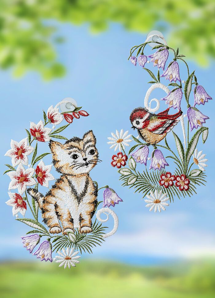 2er-Set Fensterbilder aus Plauener Spitze