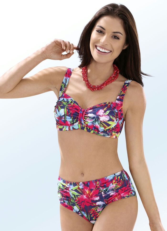 Bikini mit herausnehmbaren Softschalen, Zierschlaufe und Druckdessin allover 