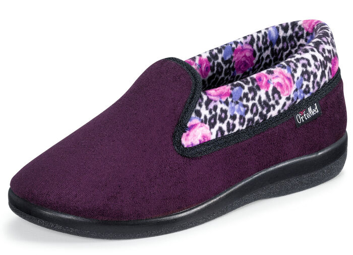 Hausschuh mit anatomisch geformten Fußbett AUBERGINE-BUNT