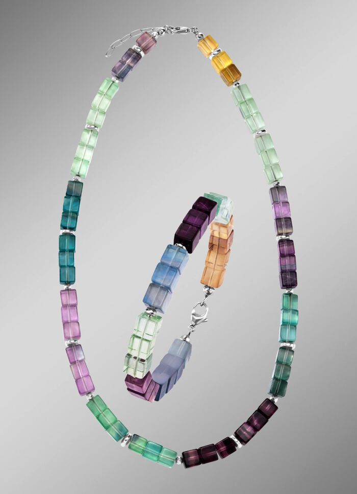 Wundersch&ouml;ne Garnitur mit H&auml;matit, beh. und Fluorit in Multicolor 