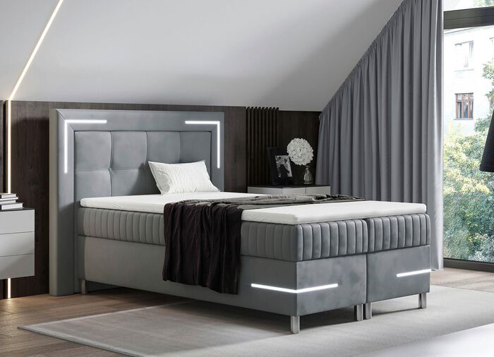 Boxspringbett mit LED-Beleuchtung und Topper SILBER