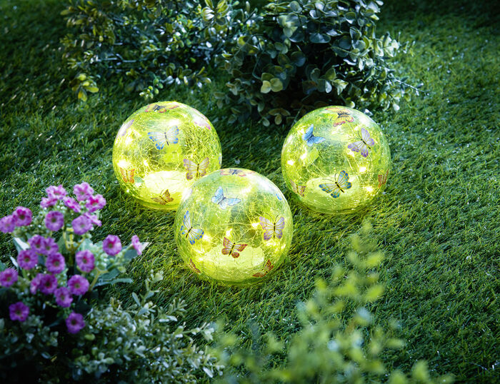 LED-Glaskugeln "Schmetterling", 3er-Set 