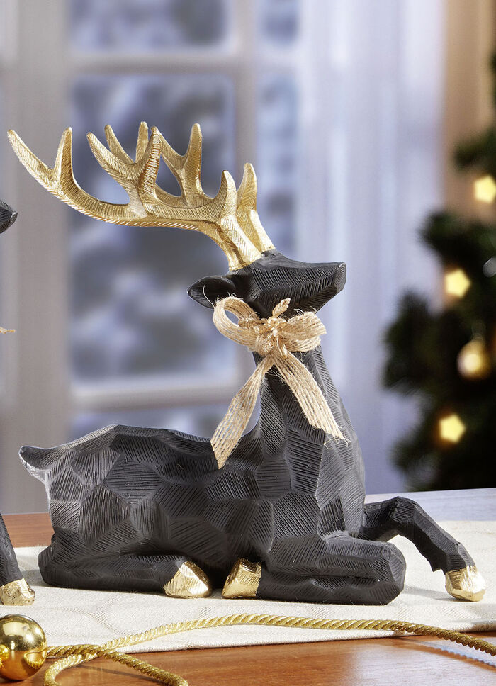Hirsch mit Hufen und Geweih in goldfarben SCHWARZ
