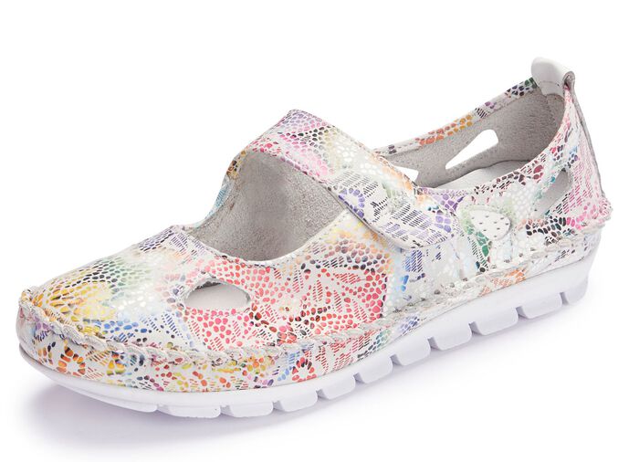 Gemini Mokassin-Slipper mit Lederspange WEISS-BUNT