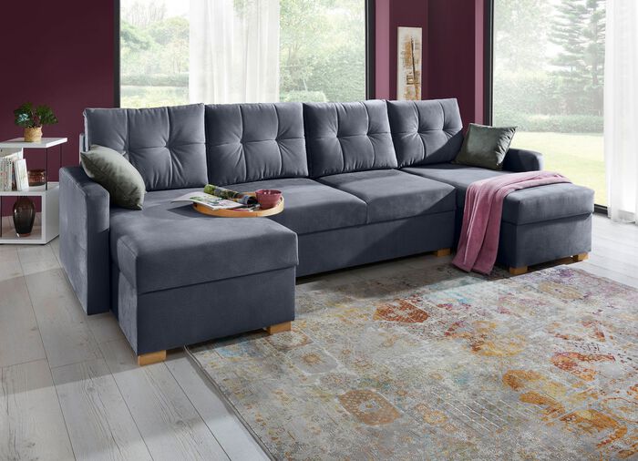 Gem&uuml;tliche Wohnlandschaft mit Bettfunktion ANTHRAZIT