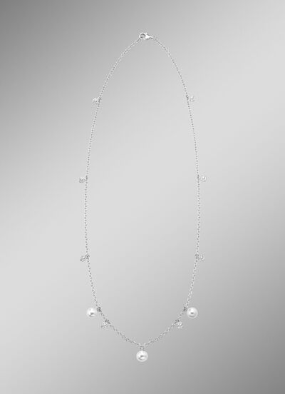 Halskette mit S&uuml;&szlig;wasser-Zuchtperlen und synth. Zirkonia 