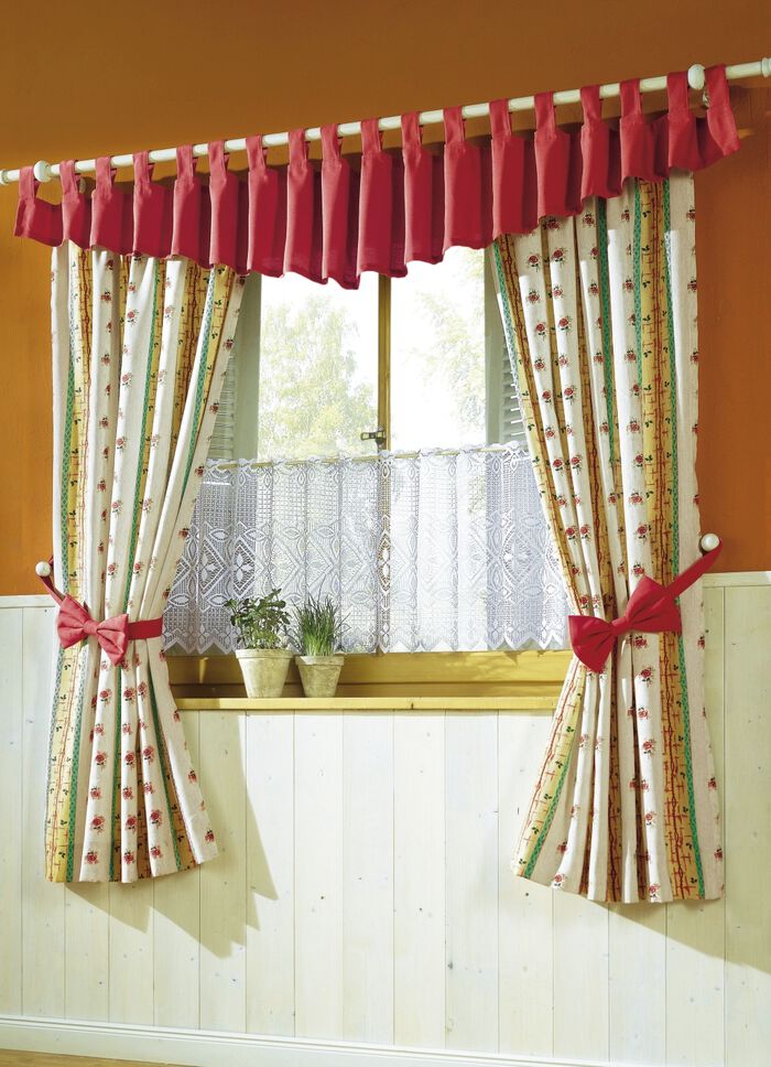 Seitenschal-Garnitur in Leinen-Optik NATUR-ROT