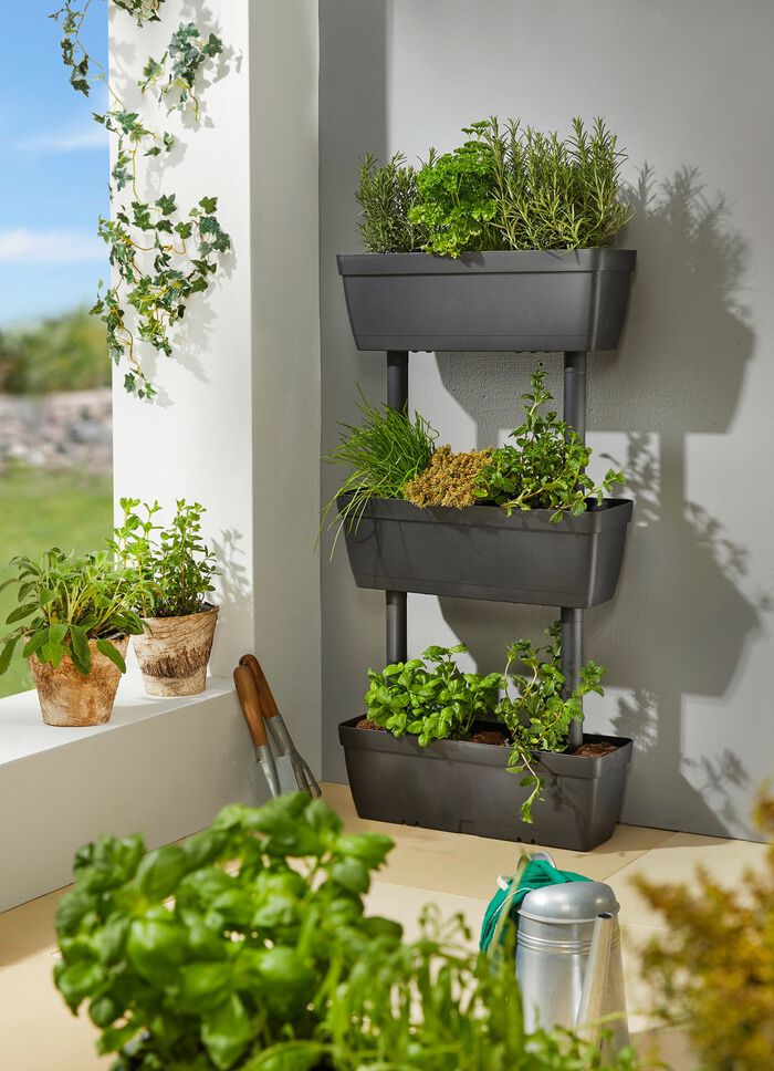 Stapelbare Pflanzkästen, 2x 3 Stück ANTHRAZIT