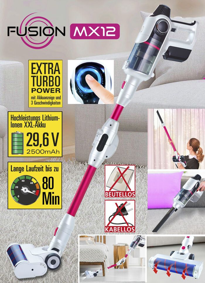 2-in-1 Akku Hand- und Bodenstaubsauger Fusion MX 12 MAGENTA