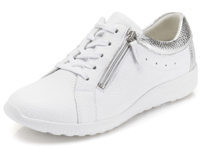 Waldläufer, bequeme Damen-Schnürschuhe, Weite K, mit herausnehmbarem Fußbett WEISS-SILBER