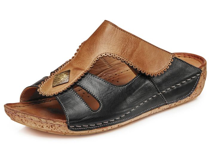 Gemini Pantolette mit verstellbarer Klettspange SCHWARZ-COGNAC