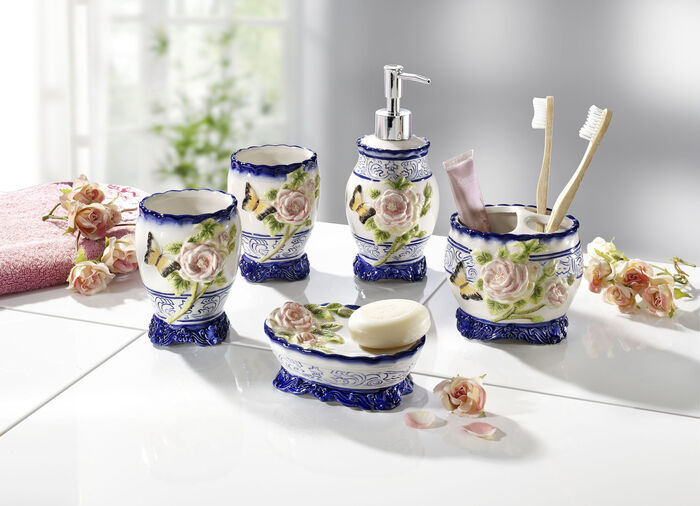 Badezimmer-Accessoires aus Keramik, 5-teilig 
