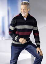 Gestreifter Troyer mit Stehkragen in 2 Farben MARINE-GRAU-BORDEAUX