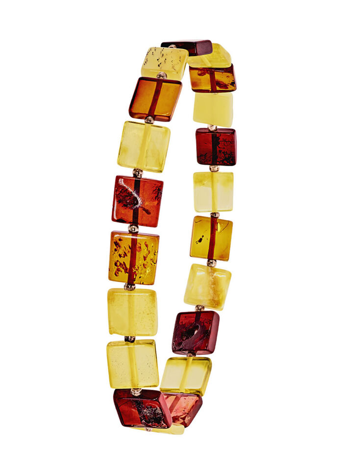 Tolles Armband mit echten bunten Bernstein-Quadraten 