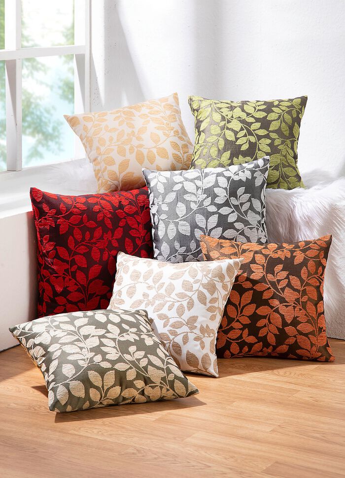 Kissenbezug mit h&uuml;bschem Bl&auml;ttermotiv WEISS-GOLD