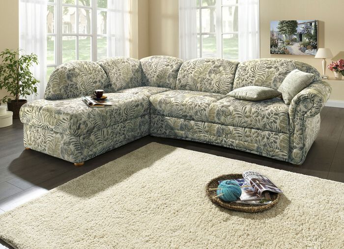 Polsterecke mit Bettfunktion, Bettkasten und 2 Kissen GR&Uuml;N