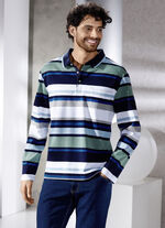 Poloshirt mit Seitenschlitzen JADEGRÜN-MARINE-WEISS