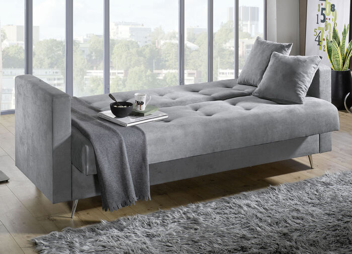 Schlafsofa auf Chromfüßen mit Bettkasten 