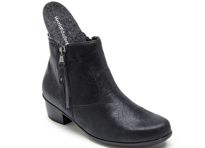 Waldläufer Stiefelette aus effektvoll geprägtem Leder SCHWARZ