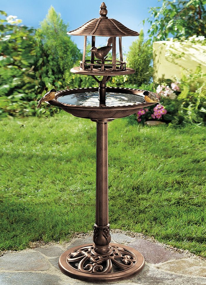 Vogelbad mit &uuml;berdachtem Futterbeh&auml;lter 