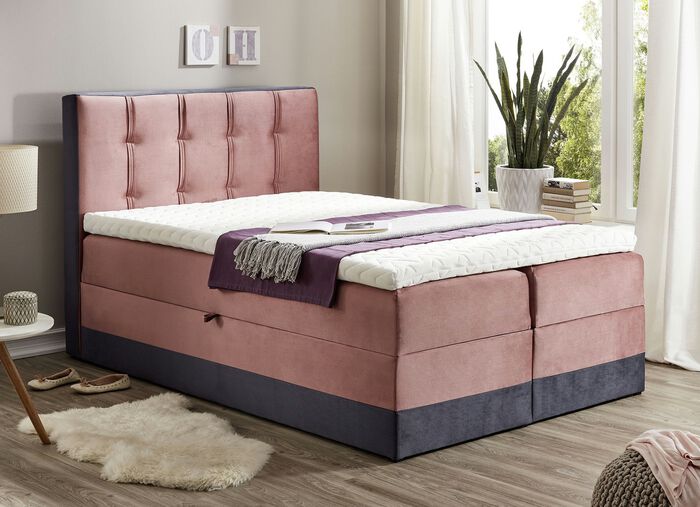 Boxspringbett mit Topper und 2 Bettkästen ROSA-ANTHRAZIT