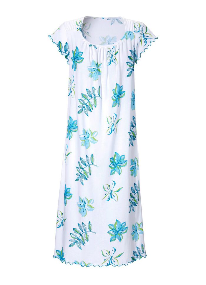 Nachthemd, Kurzarm mit Rundhals WEISS-T&Uuml;RKIS