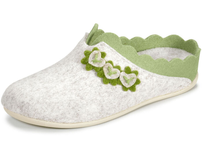 Laurina Filz-Pantoffel mit pfifiger Applikation ECRU-GRÜN