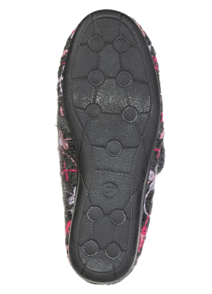 Gef&uuml;tterte Damen-Hausschuhe, mit Klettverschluss ANTHRAZIT