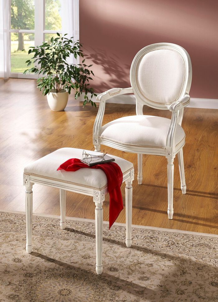 Klassische Sitzmöbel aus massivem Buchenholz ANTIKWEISS-BEIGE