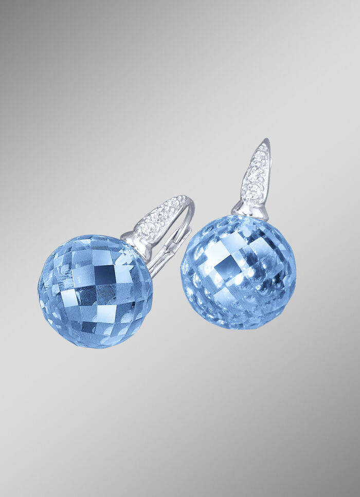 Ohrringe mit blauem Quarz beh., und synth. Zirkonia 