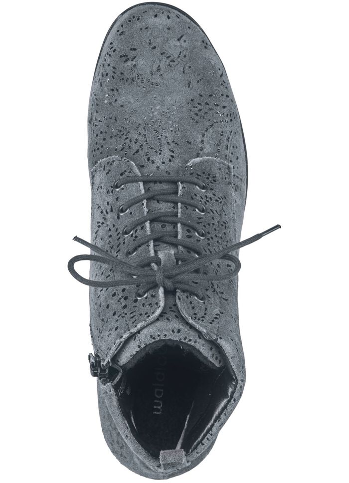 Waldl&auml;ufer Schn&uuml;r-Stiefelette mit floraler Pr&auml;gung GRAU