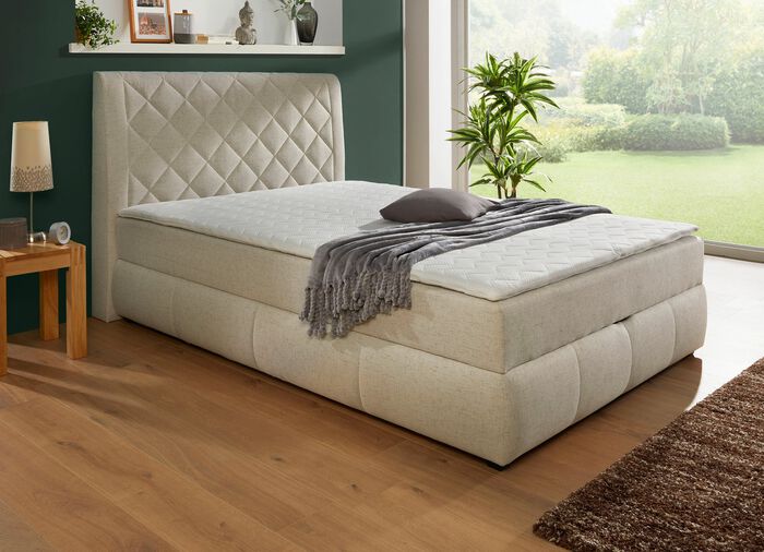 Boxspringbett mit Bettkasten und Topper CREME