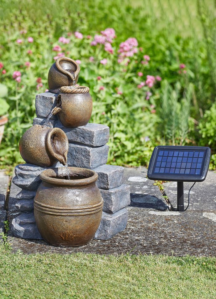 Solarbrunnen T&ouml;pfe mit Hybrid-Power (Solar + Akku) 
