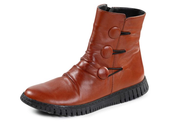 Gemini Stiefelette mit Raffung und dekorativen Kn&ouml;pfen COGNAC