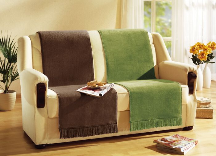 Wohndecke und Sesselschoner mit Fransenabschluss GRÜN