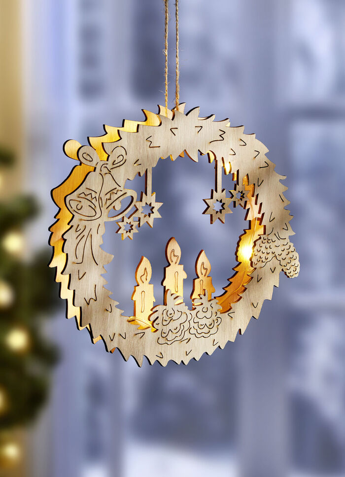 Beleuchtetes Fensterbild aus Holz 