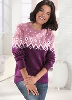 Pullover mit flauschigem Garn BEERE-ROSENHOLZ-ECRU