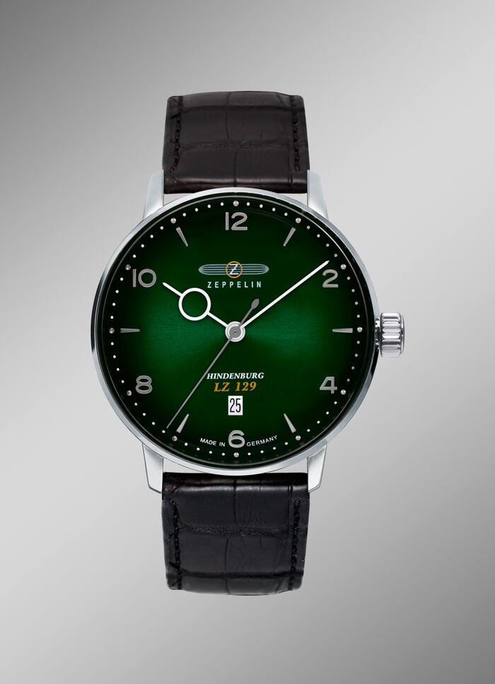 Zeppelin-Quartz-Herrenuhr mit Edelstahlgeh&auml;use und Lederband 