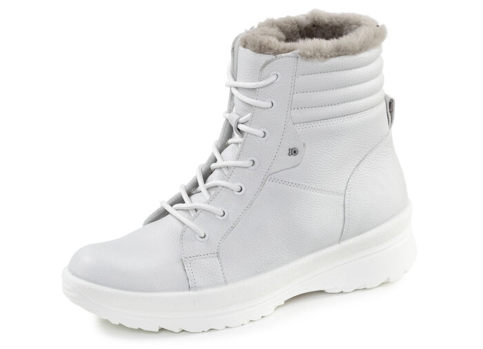 Schnür-Bootie aus genarbtem Rind-Nubukleder EISGRAU