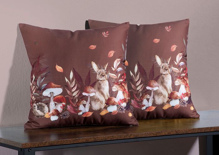 Kissenbez&uuml;ge mit Herbsthasen-Motiv, 2er-Set 