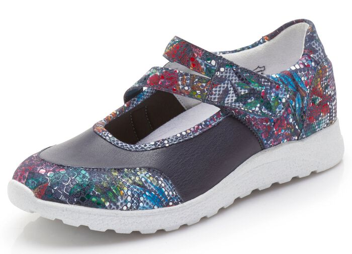 Waldl&auml;ufer Slipper mit Elastikeinsatz im Ballenbereich BLAU-BUNT