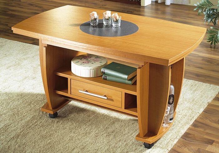 Couchtisch auf Rollen mit Stein-Optik-Einlage 