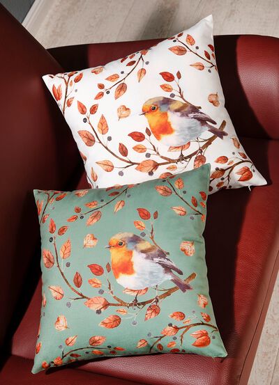 Kissenbezug mit Vogel auf Zweig Motiv 