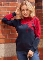 Pullover mit floralen Jacquardakzenten MARINE-ROT