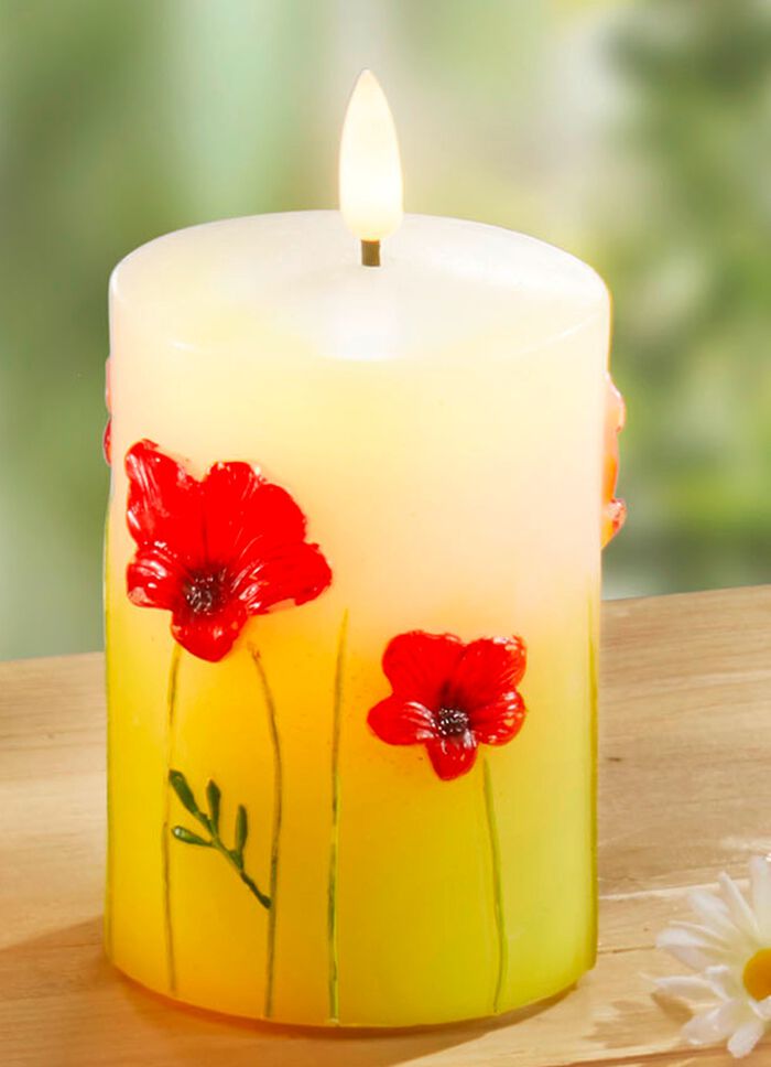 LED-Echtwachskerze, 2er-Set CREME-ROT