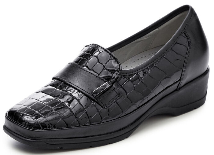 Waldläufer Slipper aus krokogeprägtem Leder SCHWARZ