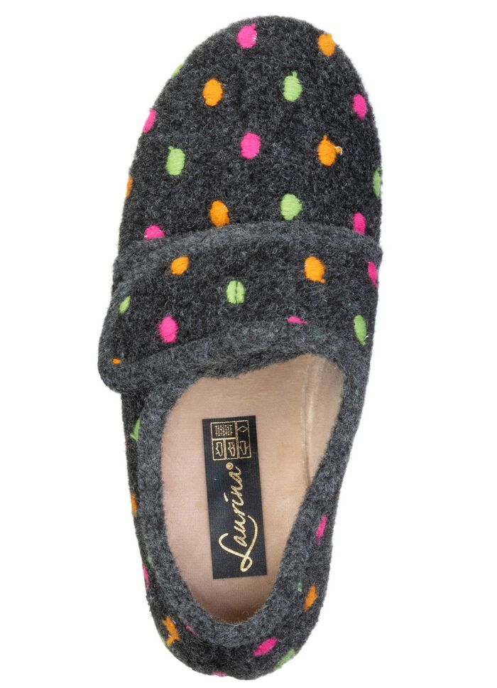 Laurina, klassische Damen-Hausschuhe, mit Klettverschluss ANTHRAZIT